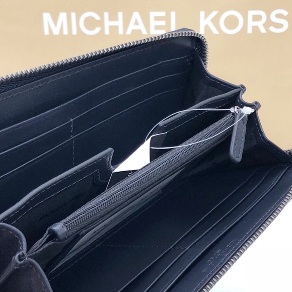 NWT Michael Kors Mens Grant Tech Zip Around Wallet Leather Palm Tree Navy $198 - Picture 6 of 11